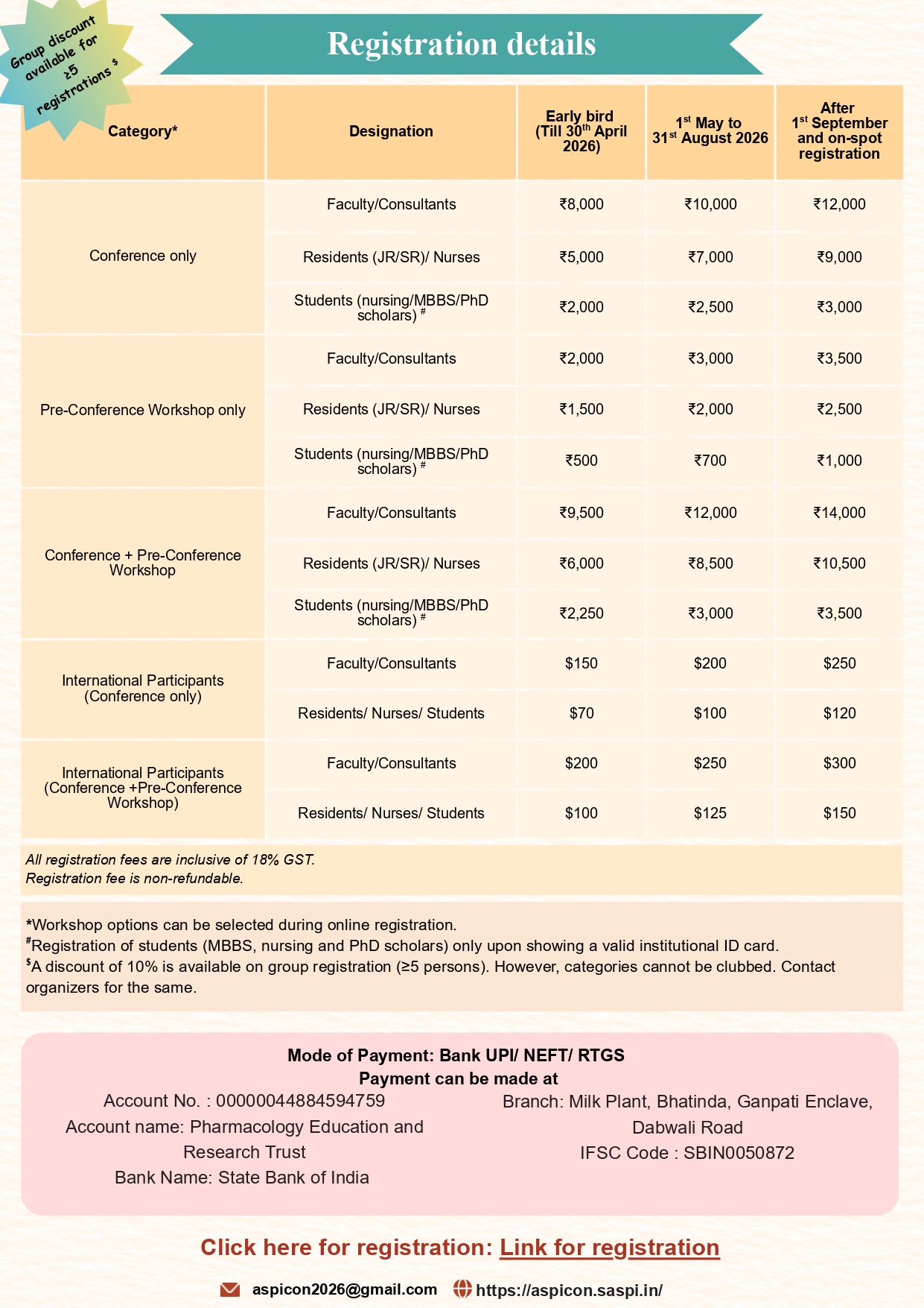 ASPICON 2026 Registration Details
